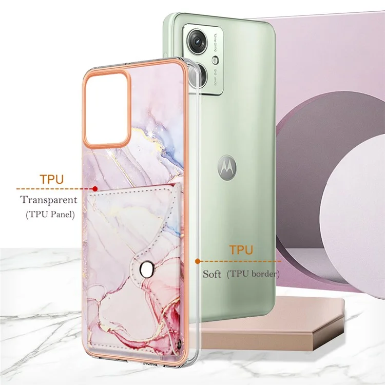 YB Lederversiegelung-Serie-9 für Motorola Moto G54 5G Ständer Kartenetui Leder+TPU Handyhülle - 005 Roségold