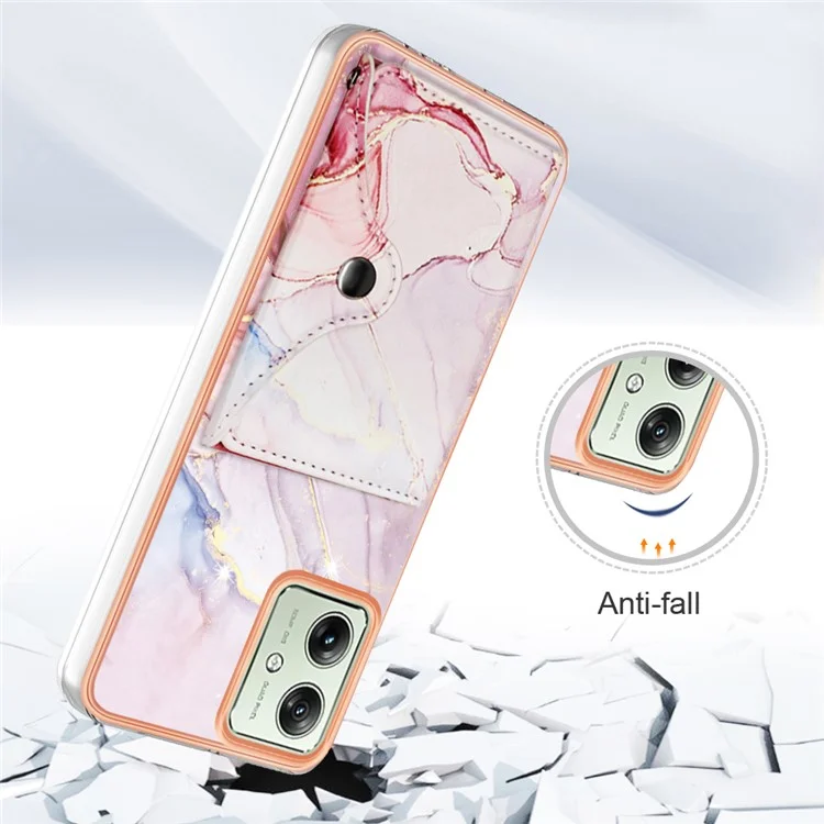 YB Lederversiegelung-Serie-9 für Motorola Moto G54 5G Ständer Kartenetui Leder+TPU Handyhülle - 005 Roségold