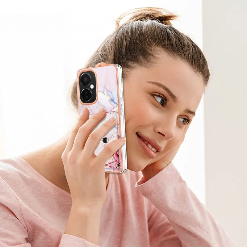 Série de revêtement en cuir YB-9 pour OnePlus Nord CE 3 Lite 5G / Nord N30 5G Coque de téléphone en cuir+TPU avec support - 005 Or rose