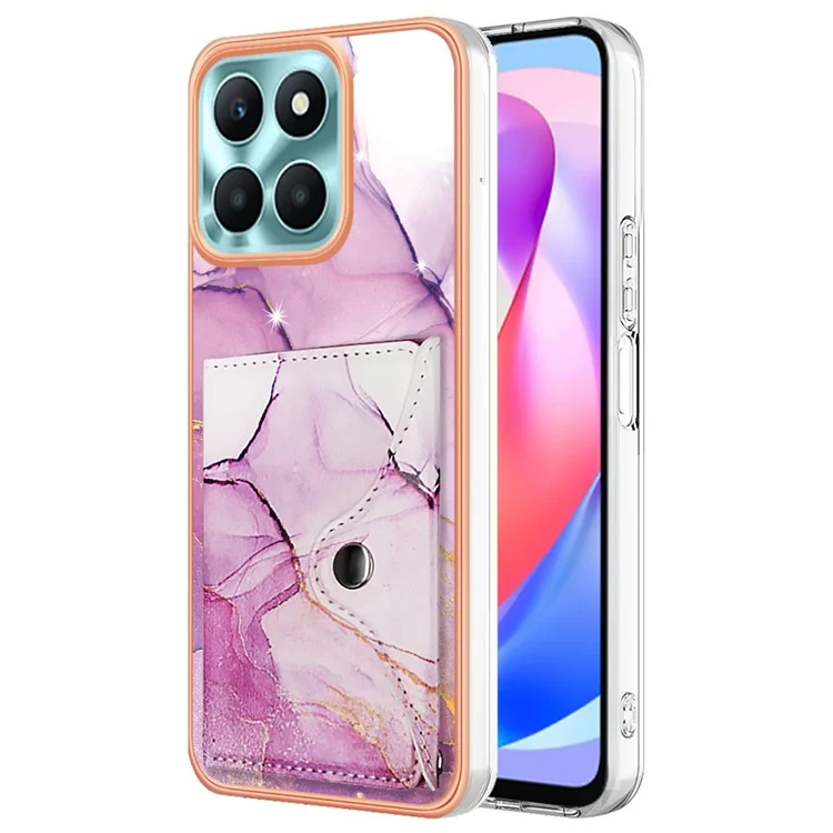 YB Leather Coating Series-9 for Honor X6a 4G Case IMD Kickstand Phone Back Cover with Card Slots - 001 Purple