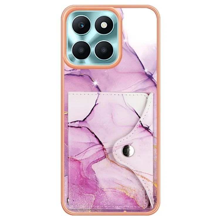 YB Leather Coating Series-9 for Honor X6a 4G Case IMD Kickstand Phone Back Cover with Card Slots - 001 Purple