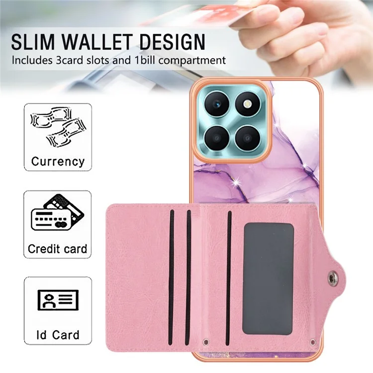 YB Leather Coating Series-9 for Honor X6a 4G Case IMD Kickstand Phone Back Cover with Card Slots - 001 Purple