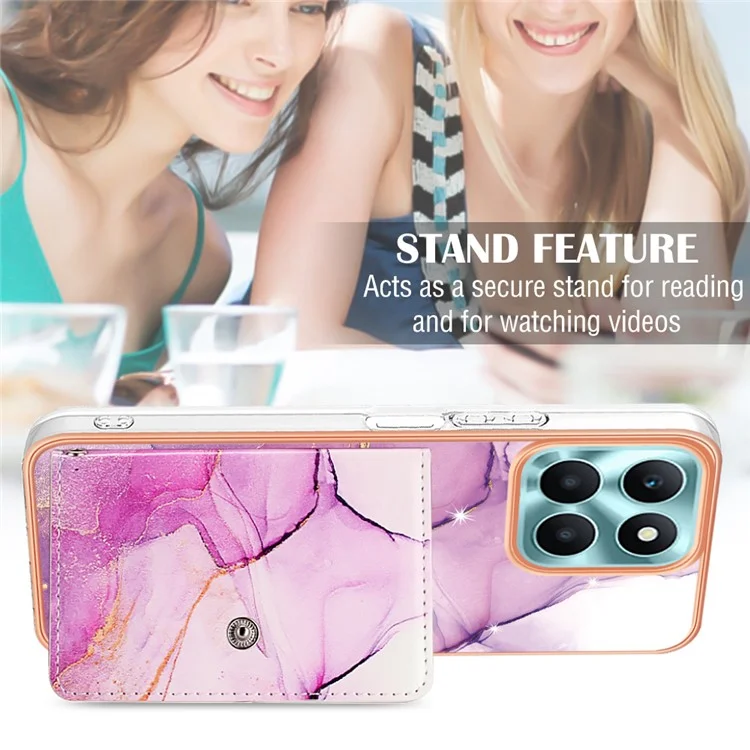 YB Leather Coating Series-9 for Honor X6a 4G Case IMD Kickstand Phone Back Cover with Card Slots - 001 Purple