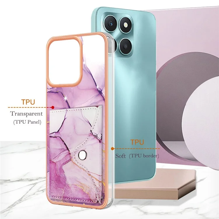 YB Leather Coating Series-9 for Honor X6a 4G Case IMD Kickstand Phone Back Cover with Card Slots - 001 Purple