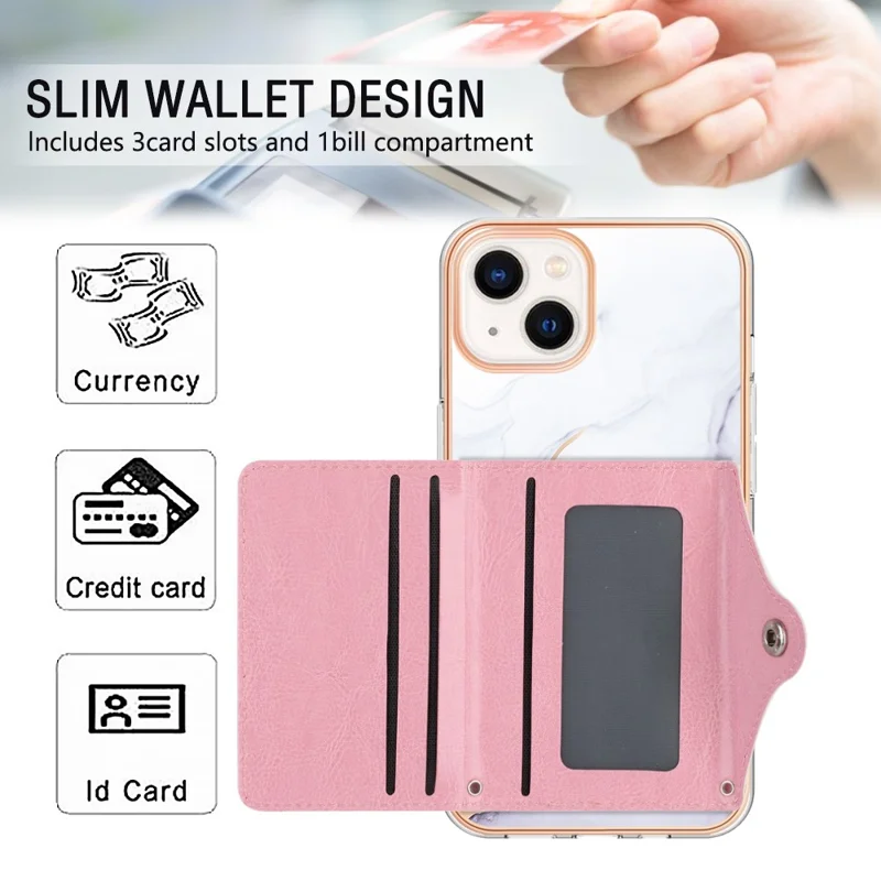 Серия покрытия YB Leather для iPhone 14 Card Slot Case Kickstand IMD PU+TPU Phone Cover - 006 White Purple
