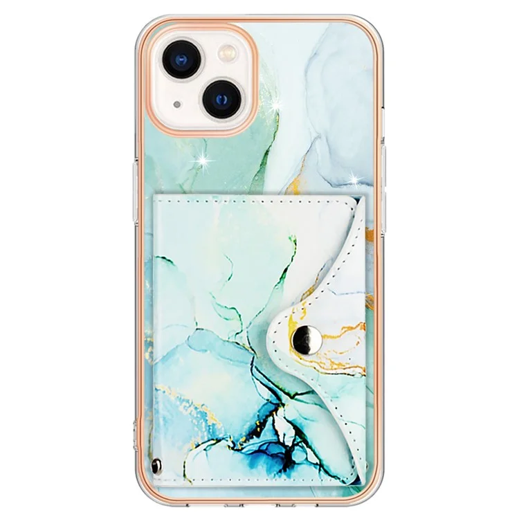 YB Leather Coating Series-9 for iPhone 14 Plus IMD Case Card Slot PU+TPU Phone Shell with Kickstand - 003 Green