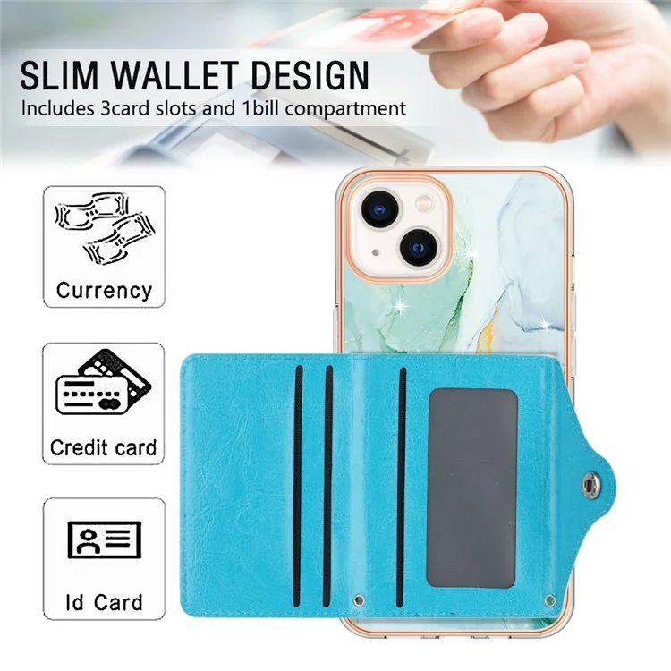 YB Leather Coating Series-9 for iPhone 14 Plus IMD Case Card Slot PU+TPU Phone Shell with Kickstand - 003 Green