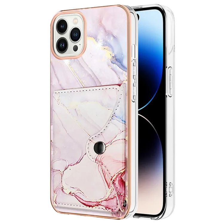 Série Revestimento de Couro YB-9 para iPhone 14 Pro Slots para Cartão Caso Suporte PU+TPU IMD Capa de Telefone - 005 Rose Gold