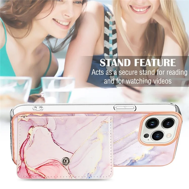 Série Revestimento de Couro YB-9 para iPhone 14 Pro Slots para Cartão Caso Suporte PU+TPU IMD Capa de Telefone - 005 Rose Gold