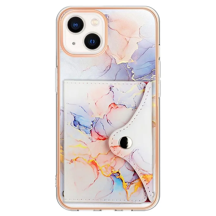 YB Leather Coating Series-9 für iPhone 15 Case IMD Leather+TPU Kartenfächer Schutzhülle - 004 Marmorweiß