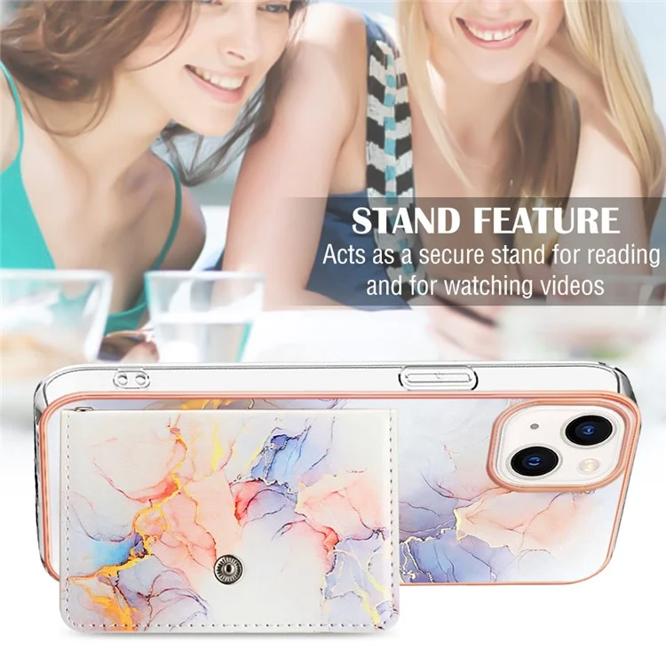 YB Leather Coating Series-9 für iPhone 15 Case IMD Leather+TPU Kartenfächer Schutzhülle - 004 Marmorweiß