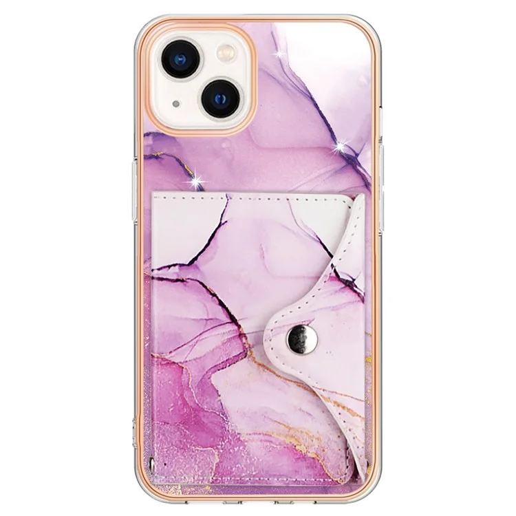 Série de Revestimento de Couro YB-9 para iPhone 15 Plus IMD Phone Case Card Slots Leather+TPU Cover - 001 Roxo