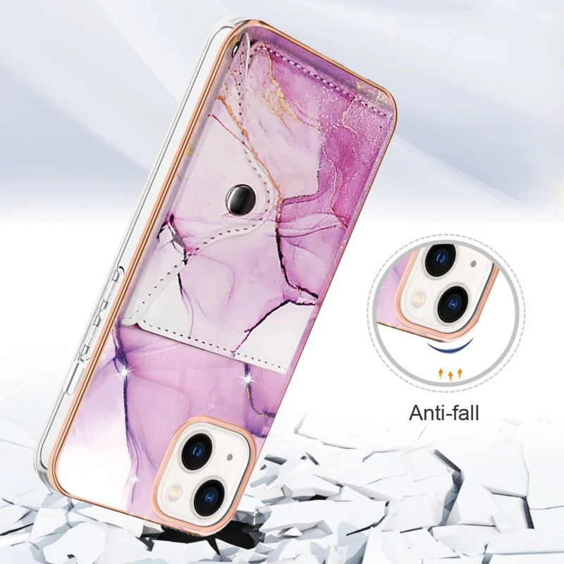 Série de Revestimento de Couro YB-9 para iPhone 15 Plus IMD Phone Case Card Slots Leather+TPU Cover - 001 Roxo