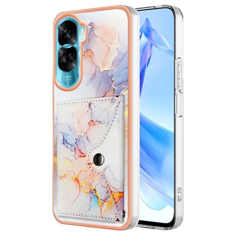 YB Кожаное покрытие Серия-9 для Honor 90 Lite 5G / X50i 5G Чехол Слот для карты Подставка PU+TPU IMD Чехол для телефона - 004 Мраморно-белый