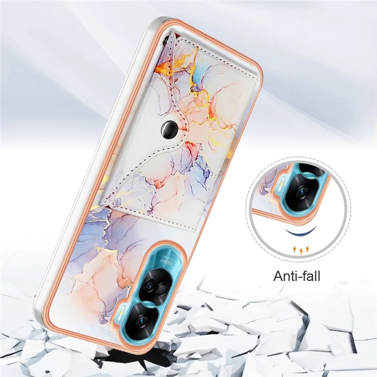 YB Кожаное покрытие Серия-9 для Honor 90 Lite 5G / X50i 5G Чехол Слот для карты Подставка PU+TPU IMD Чехол для телефона - 004 Мраморно-белый