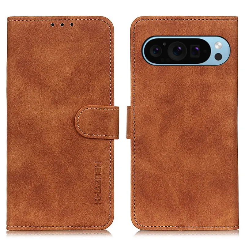 KHAZNEH For Google Pixel 10 Pro / 10 / 9 Pro / 9 Case Retro PU Leather Full Body Shockproof Stand Phone Cover - Brown