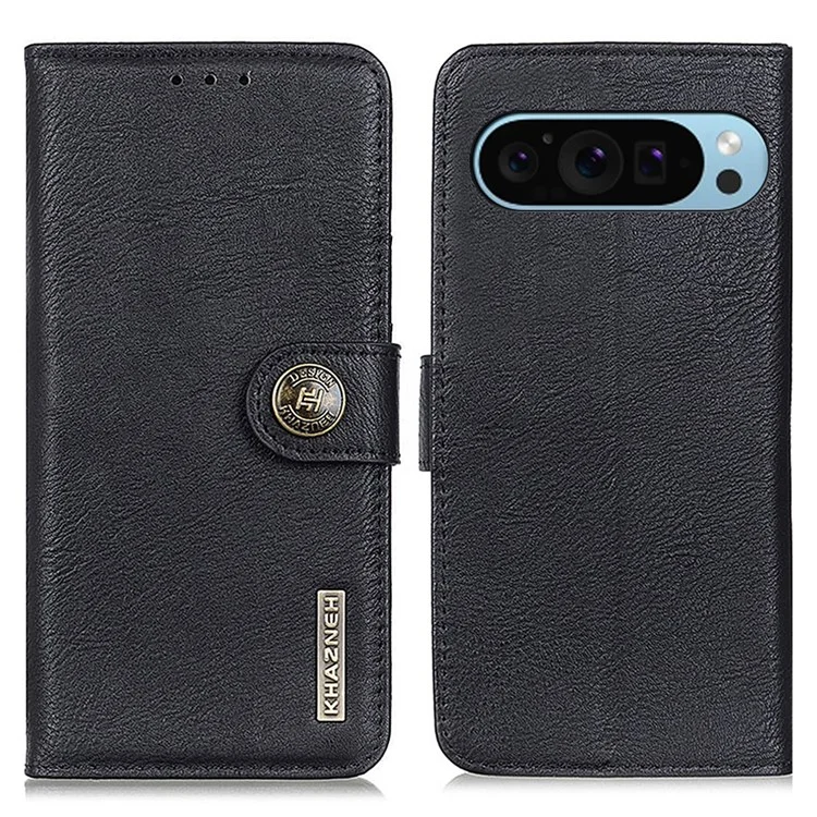 KHAZNEH For Google Pixel 10 Pro / 10 / 9 Pro / 9 Case Cowhide Texture Wallet PU Leather Flip Phone Cover - Black