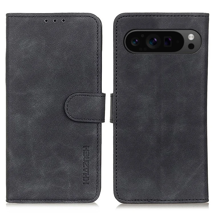 KHAZNEH Per Google Pixel 9 Pro XL Custodia in Pelle PU Retro Design Portafoglio Custodia per Telefono - Nero