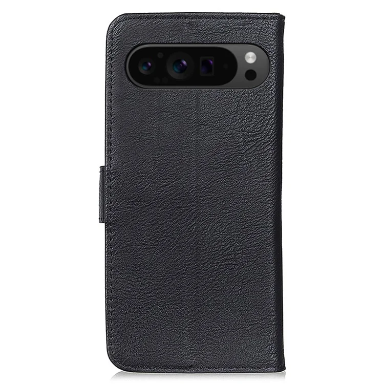 KHAZNEH For Google Pixel 10 Pro XL / 9 Pro XL Wallet Case Cowhide Texture Phone Leather Cover - Black