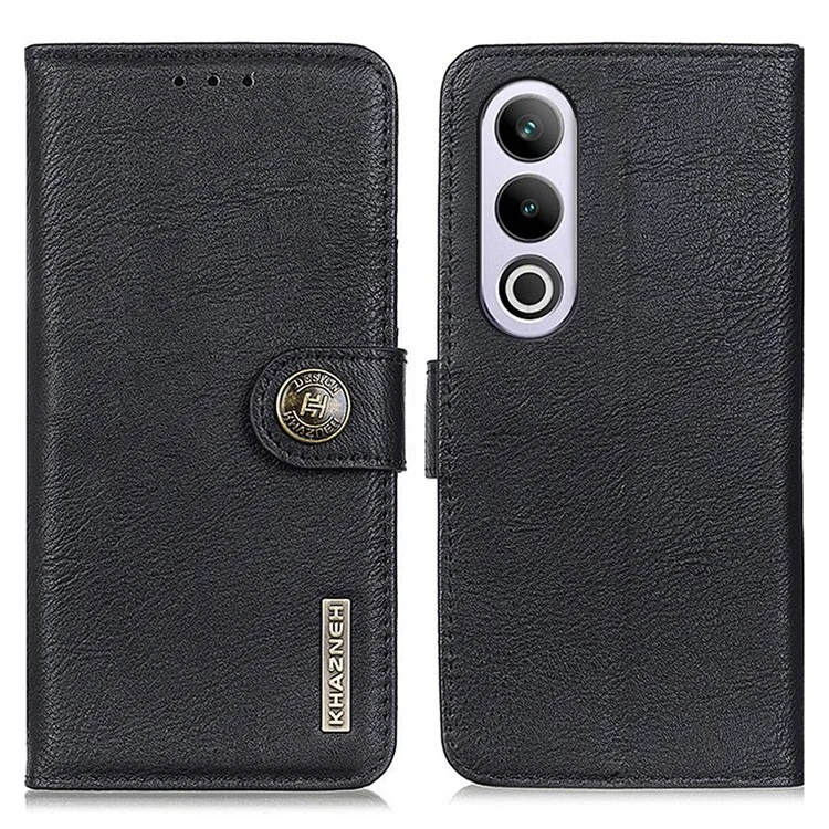 KHAZNEH For OnePlus Nord CE4 5G  / Oppo K12 Case PU Leather Cowhide Texture Flip Phone Cover - Black