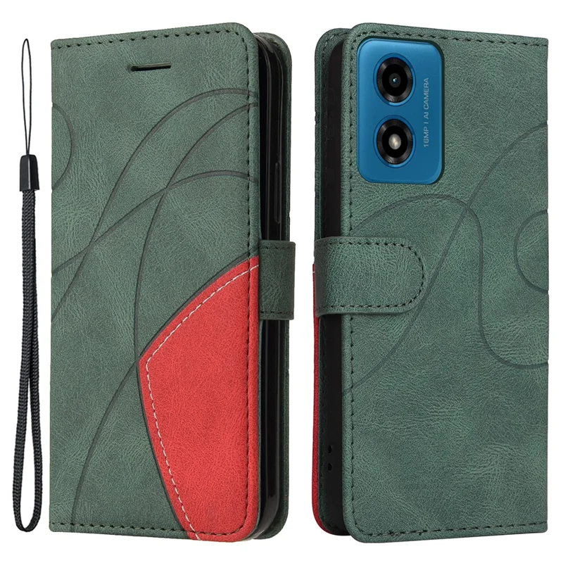 Série KT Leather-1 para Motorola Moto E14 4G / G04 4G / G04s 4G / G24 4G Capa Couro Bicolor Splicing - Verde