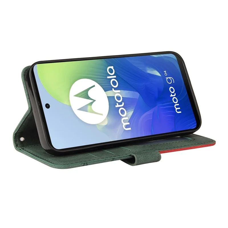 Série KT Leather-1 para Motorola Moto E14 4G / G04 4G / G04s 4G / G24 4G Capa Couro Bicolor Splicing - Verde