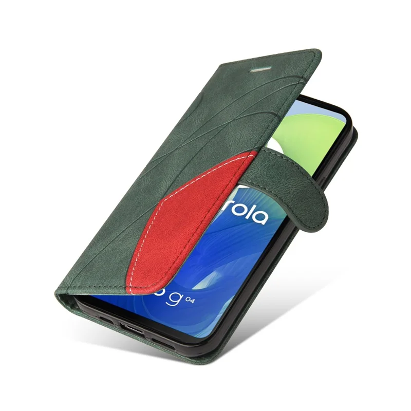 Série KT Leather-1 para Motorola Moto E14 4G / G04 4G / G04s 4G / G24 4G Capa Couro Bicolor Splicing - Verde