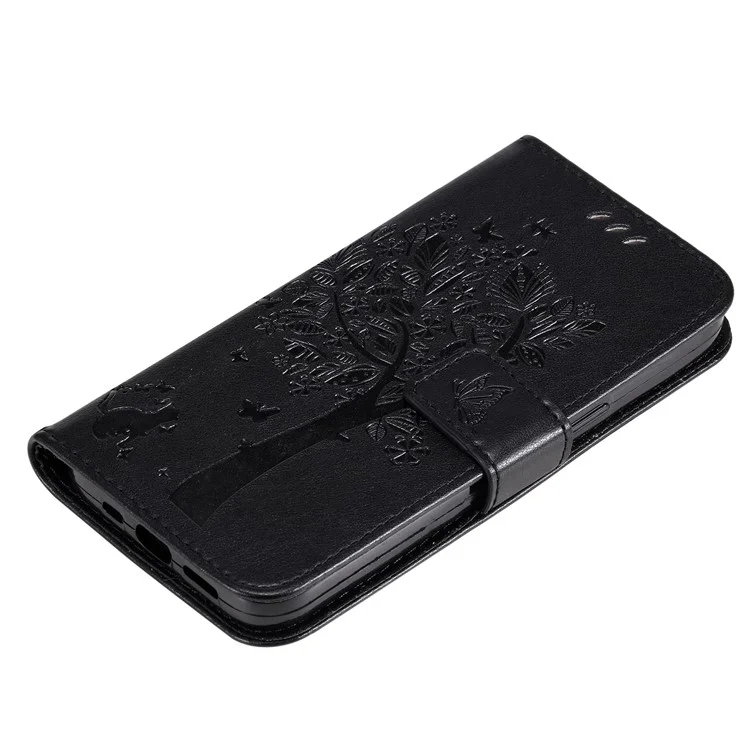 Série fleur d'impression KT pour étui à rabat Samsung Galaxy M15 5G - Motif arbre de chat en cuir de portefeuille - Noir