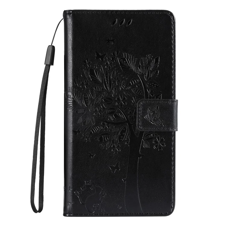 Série fleur d'impression KT pour étui à rabat Samsung Galaxy M15 5G - Motif arbre de chat en cuir de portefeuille - Noir