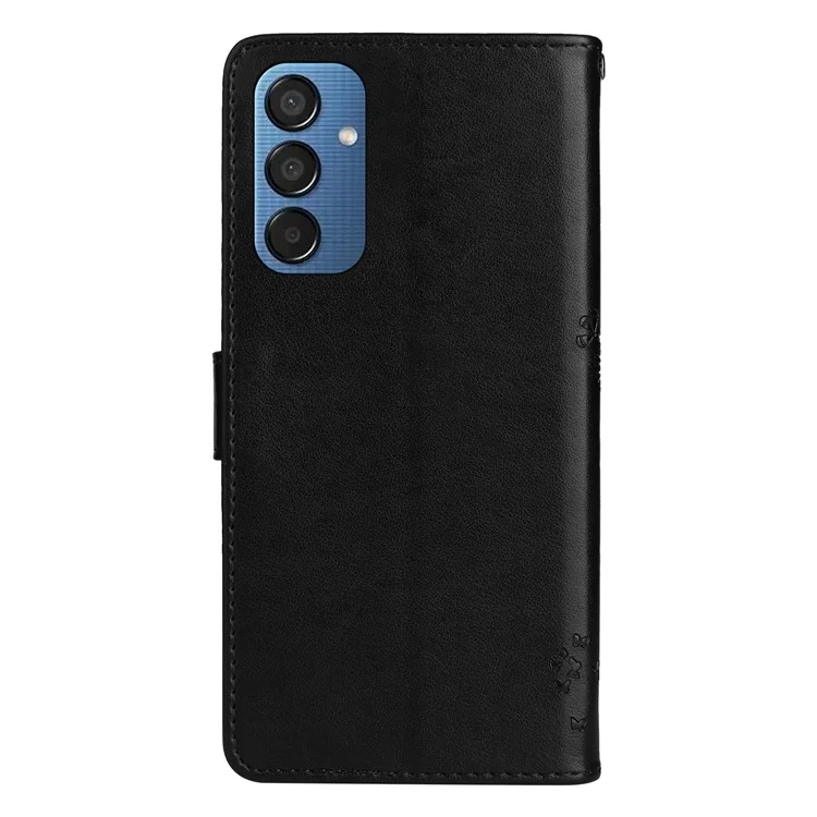 Série fleur d'impression KT pour étui à rabat Samsung Galaxy M15 5G - Motif arbre de chat en cuir de portefeuille - Noir