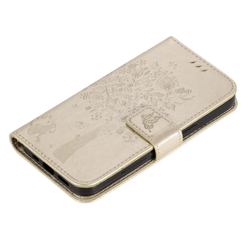 For Samsung Galaxy M15 5G Phone Case with Stand Cat Tree Pattern Leather Wallet Mobile Cover - Gold