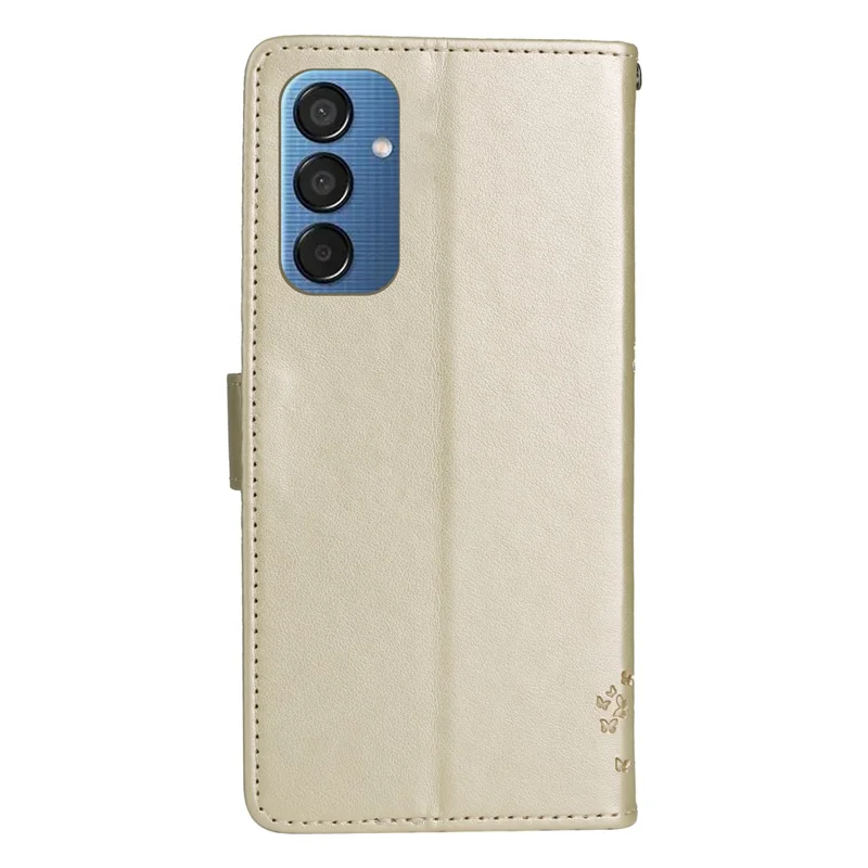 For Samsung Galaxy M15 5G Phone Case with Stand Cat Tree Pattern Leather Wallet Mobile Cover - Gold