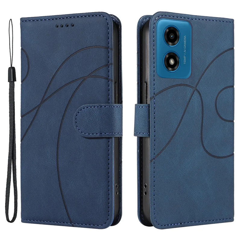 Pour Motorola Moto E14 4G / G04 4G / G04s 4G / G24 4G Étui Ligne Courbée Pliante Support Étui En Cuir PU - Bleu