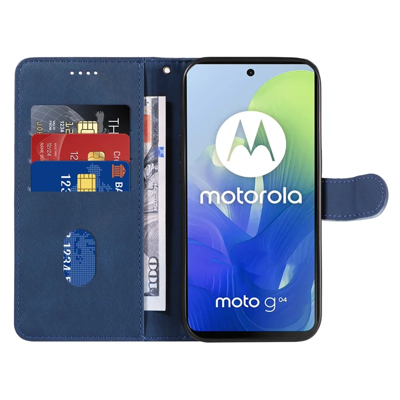 Pour Motorola Moto E14 4G / G04 4G / G04s 4G / G24 4G Étui Ligne Courbée Pliante Support Étui En Cuir PU - Bleu