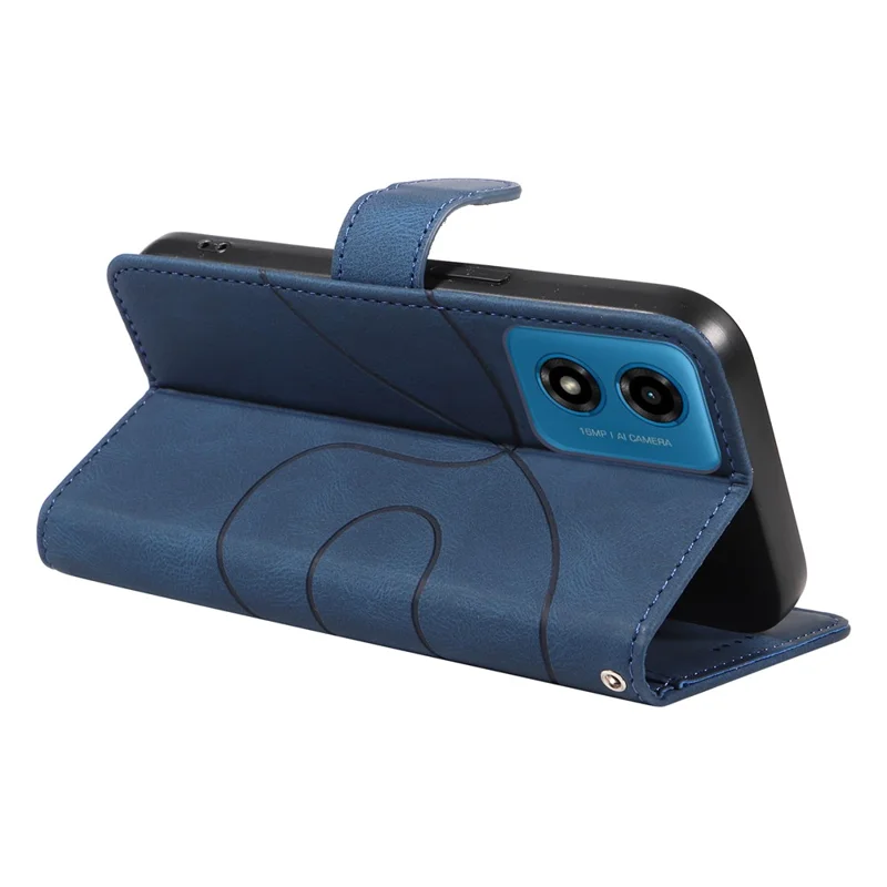 Pour Motorola Moto E14 4G / G04 4G / G04s 4G / G24 4G Étui Ligne Courbée Pliante Support Étui En Cuir PU - Bleu