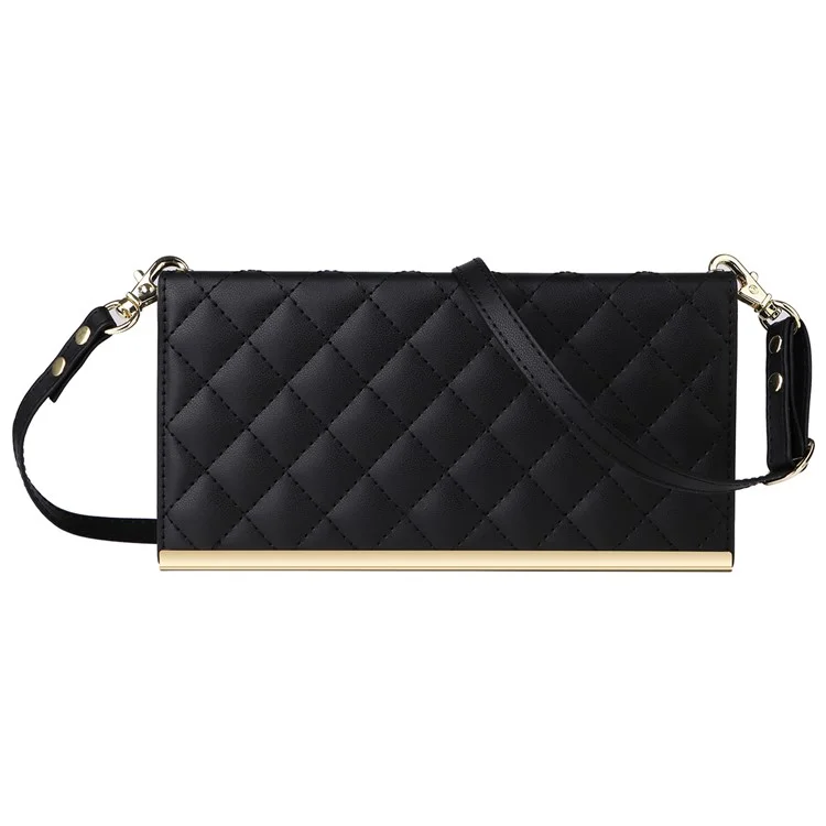 For Samsung Galaxy S23 Ultra Crossbody Case Suction Cup PU Leather Wallet Phone Cover - Black