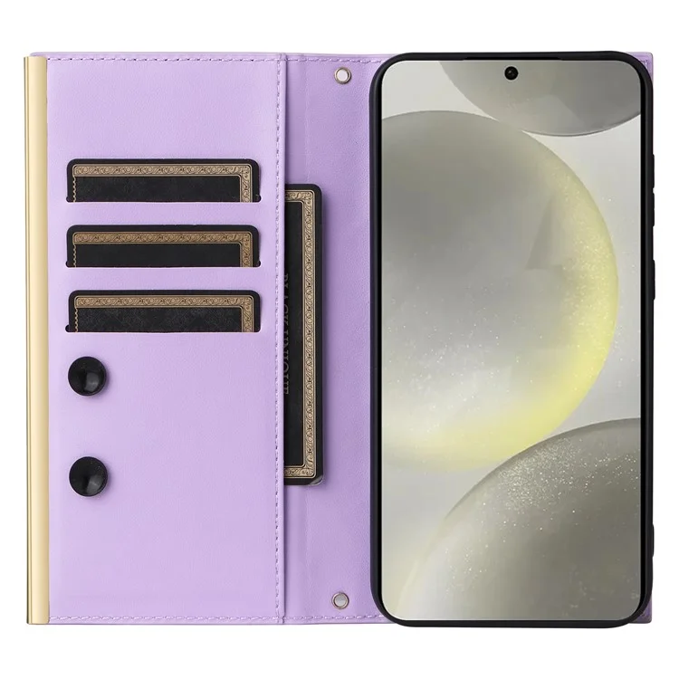 Pour Samsung Galaxy S24 Stand Wallet Phone Case PU Leather Flip Cover with Shoulder Strap - Violet