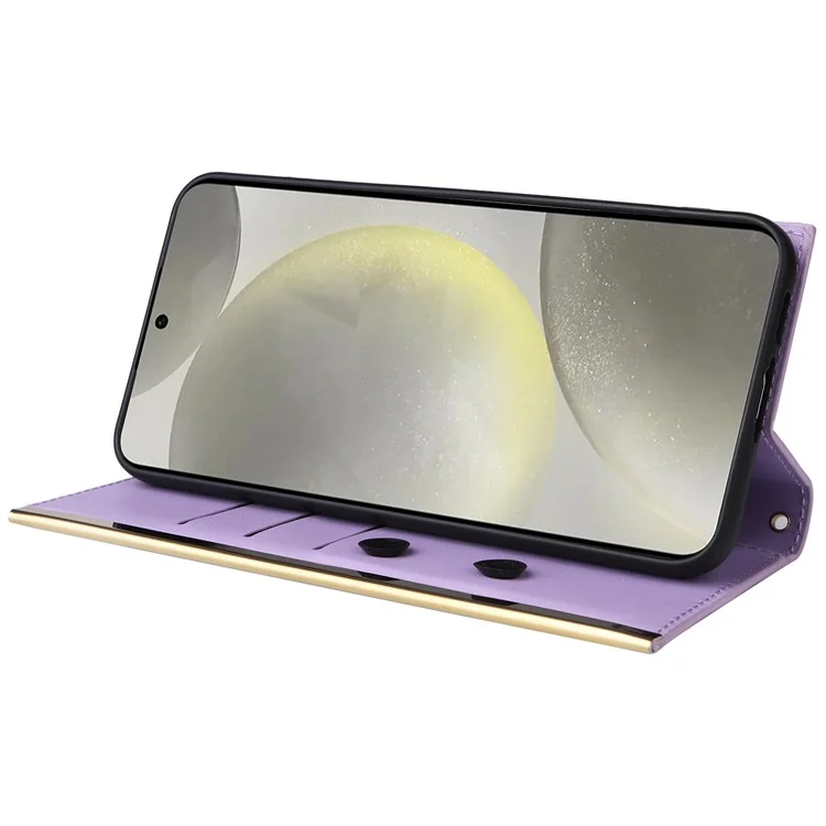 Pour Samsung Galaxy S24 Stand Wallet Phone Case PU Leather Flip Cover with Shoulder Strap - Violet