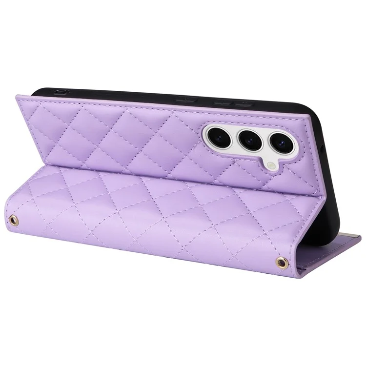 Pour Samsung Galaxy S24 Stand Wallet Phone Case PU Leather Flip Cover with Shoulder Strap - Violet