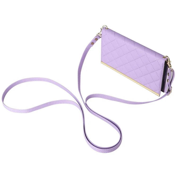 Pour Samsung Galaxy S24 Stand Wallet Phone Case PU Leather Flip Cover with Shoulder Strap - Violet