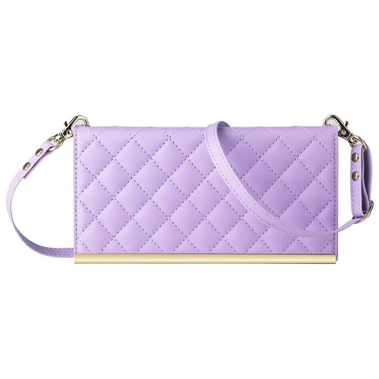 Pour Samsung Galaxy S24 Stand Wallet Phone Case PU Leather Flip Cover with Shoulder Strap - Violet