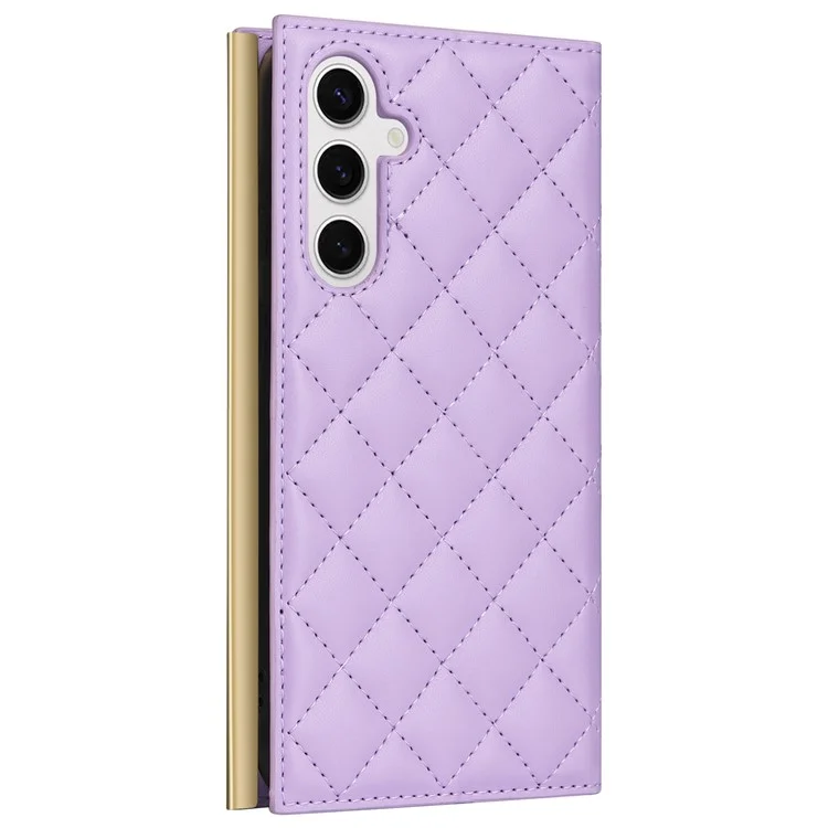 Pour Samsung Galaxy S24 Stand Wallet Phone Case PU Leather Flip Cover with Shoulder Strap - Violet