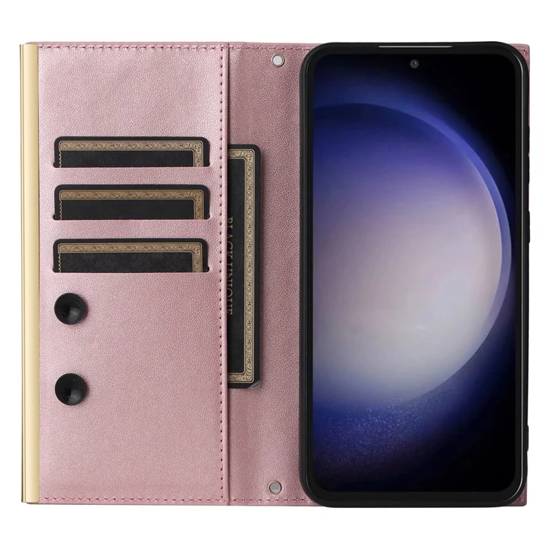 For Samsung Galaxy S23 FE Case PU Leather Suction Cup Phone Cover with Shoulder Strap - Rose Gold