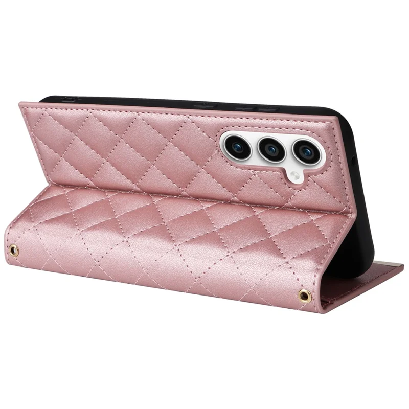 For Samsung Galaxy S23 FE Case PU Leather Suction Cup Phone Cover with Shoulder Strap - Rose Gold