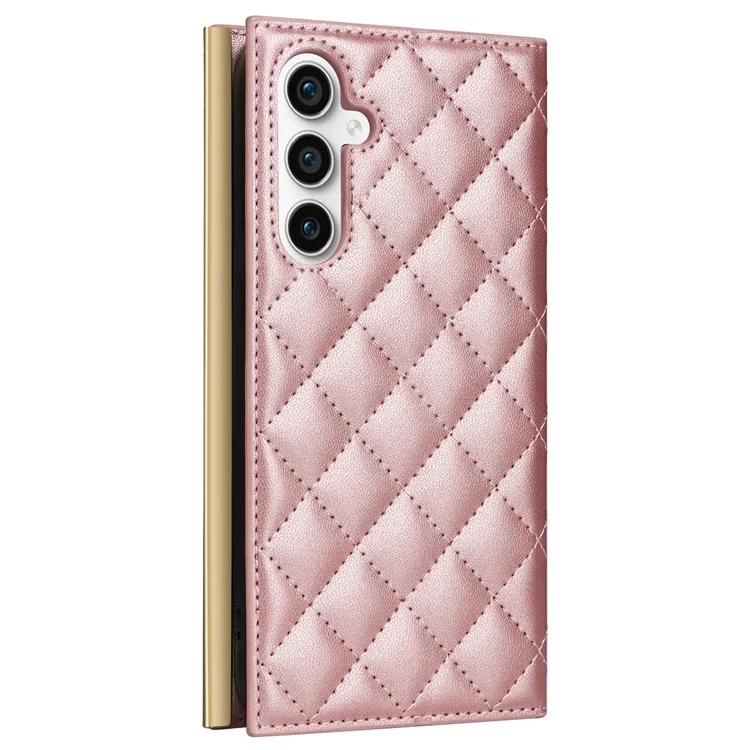 For Samsung Galaxy S23 FE Case PU Leather Suction Cup Phone Cover with Shoulder Strap - Rose Gold