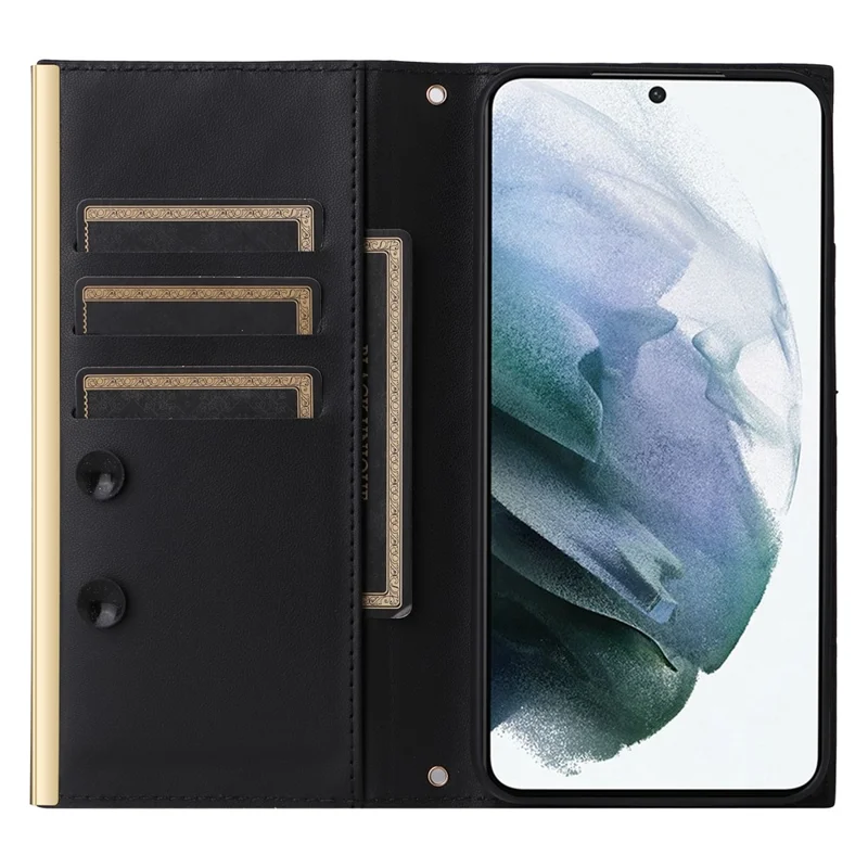 Per Samsung Galaxy S21 5G / 4G Custodia in pelle PU con supporto a portafoglio Custodia per telefono con tracolla - Nero