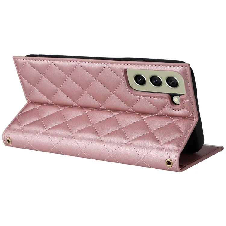 Para Samsung Galaxy S21 FE 5G Leather Case Suction Cup 3 Card Slots Phone Cover - Rose Gold