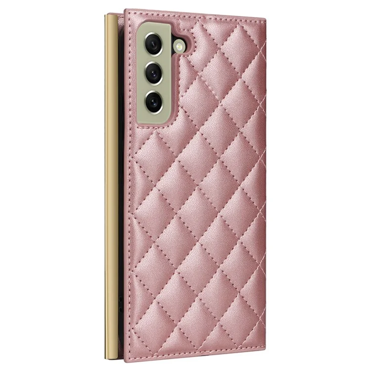 Para Samsung Galaxy S21 FE 5G Leather Case Suction Cup 3 Card Slots Phone Cover - Rose Gold