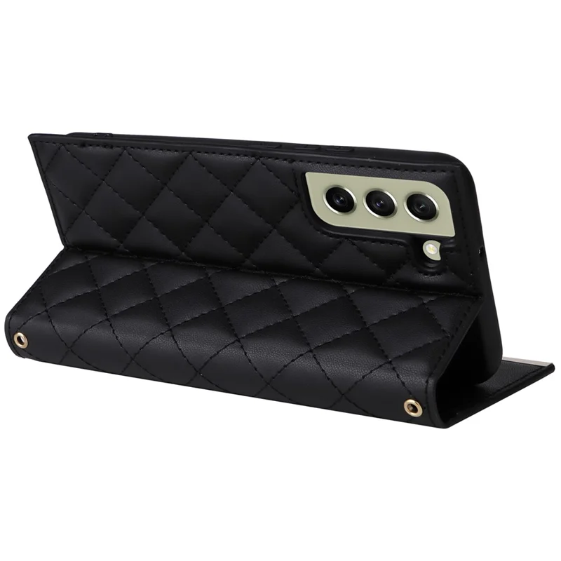 For Samsung Galaxy S21 FE 5G Leather Case Suction Cup 3 Card Slots Phone Cover - Black