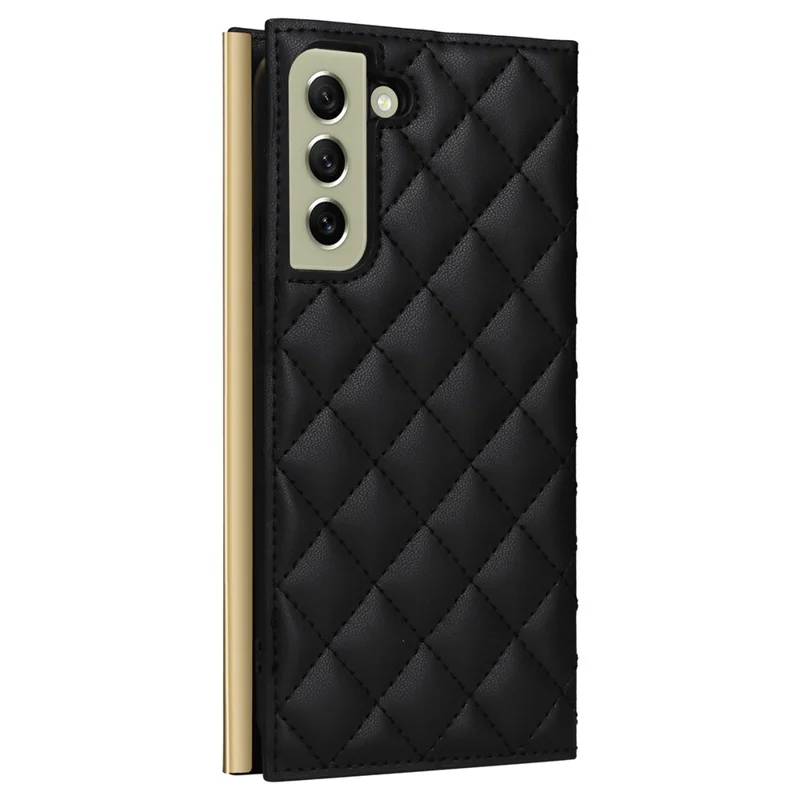 For Samsung Galaxy S21 FE 5G Leather Case Suction Cup 3 Card Slots Phone Cover - Black